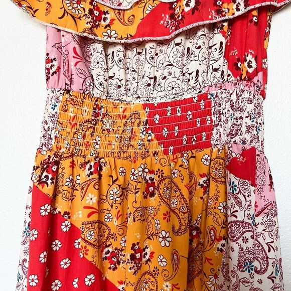 Mlle Gabrielle Maxi Dress Womens M Patchwork Hi-Low Off the Shoulder Ruffle New - Picture 4 of 11
